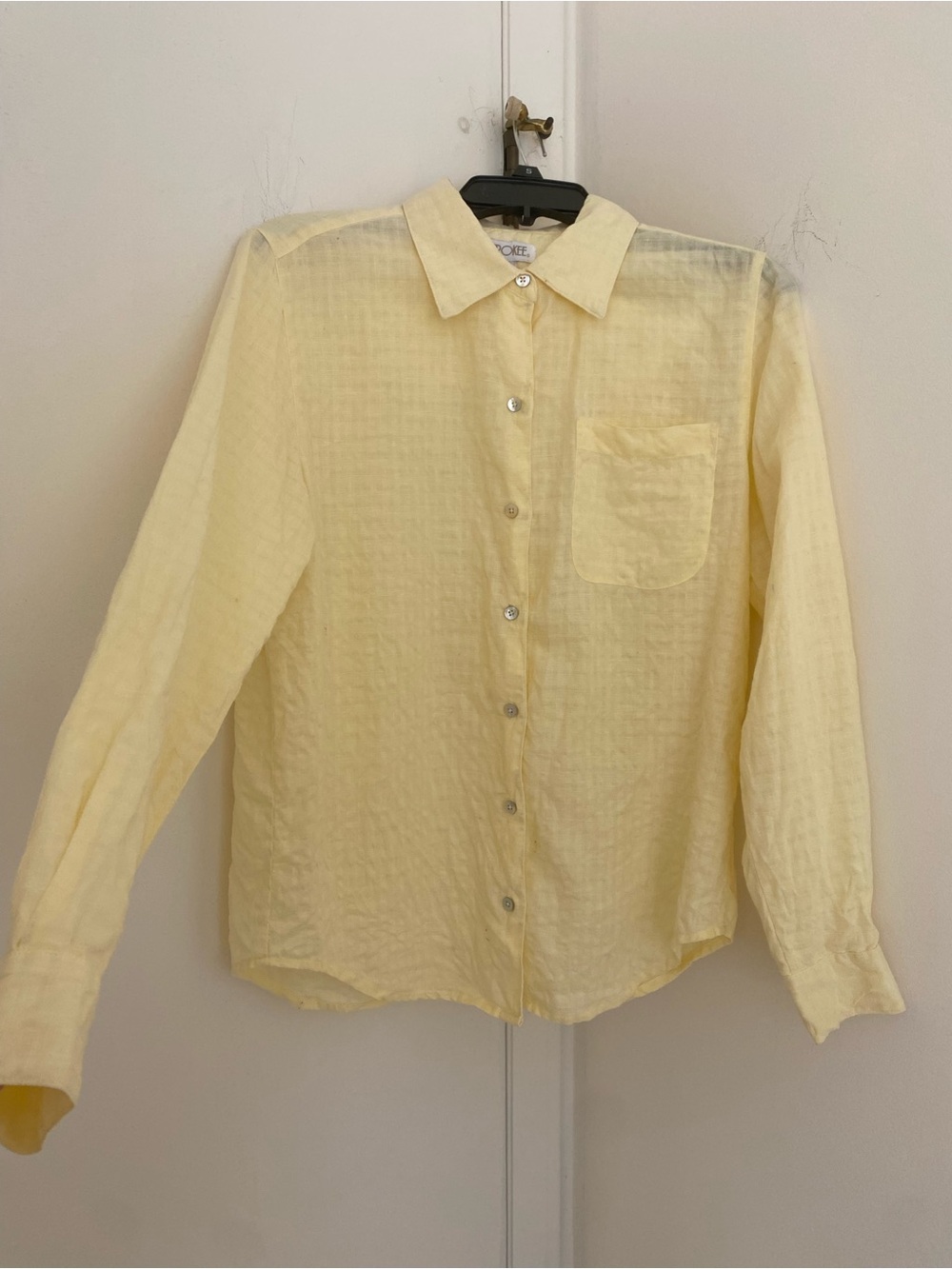 Linen Cotton VTG Butter Yellow Button-Up Long-Sleeve Shirt Small Coastal Cottage